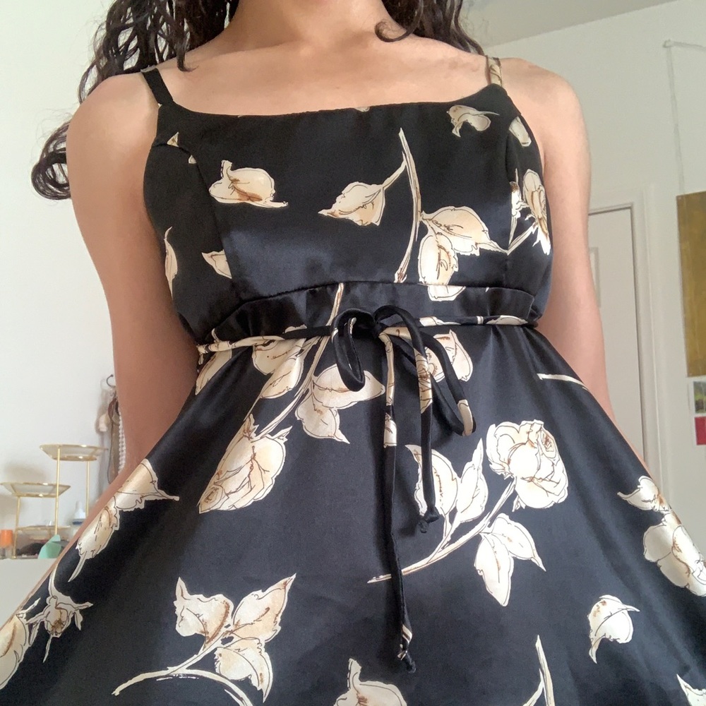 Silk flower pattern mini dress